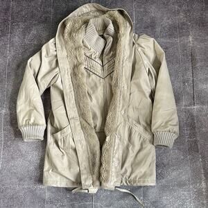 Women's Vintage 70's Mod Maid Faux Fur Brown Lined Button Up Parka Jacket Sz L